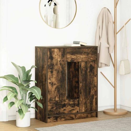Бюфет с чекмеджета и вратички, опушен дъб, 73x31x90 см
