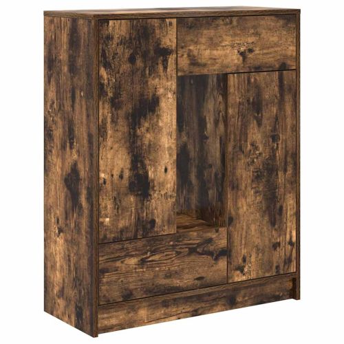 Бюфет с чекмеджета и вратички, опушен дъб, 73x31x90 см