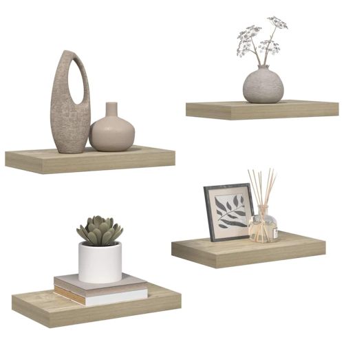 Окачени стенни рафтове, 4 бр, дъб, 40x23,5x3,8 см, МДФ