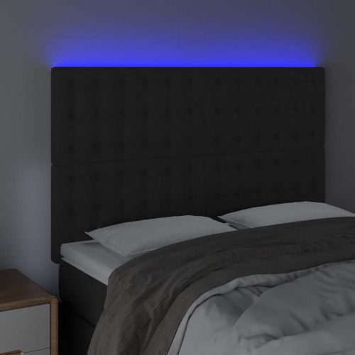 LED горна табла за легло, черна, 144x5x118/128 см, кадифе