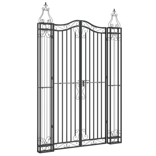 Градинска порта черна 121x8x180 см ковано желязо