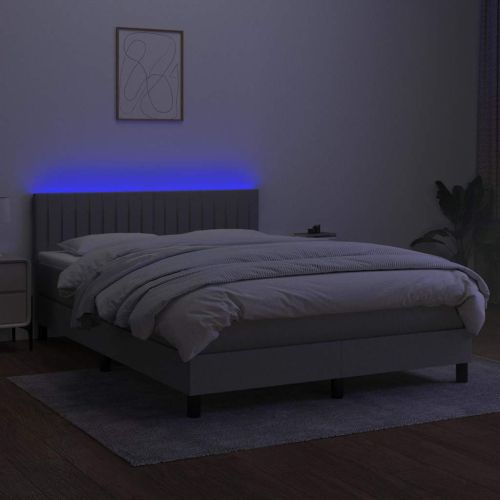 Боксспринг легло с матрак и LED, светлосиво, 140x200 см, плат