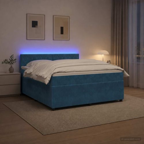 Континентално легло с матрак Синьо 140 x 190 cm Кадифе