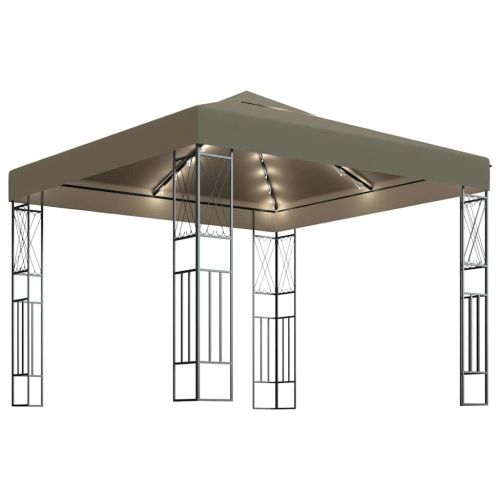 Шатра с LED светещи стрингове, 3х3 м, таупе, текстил