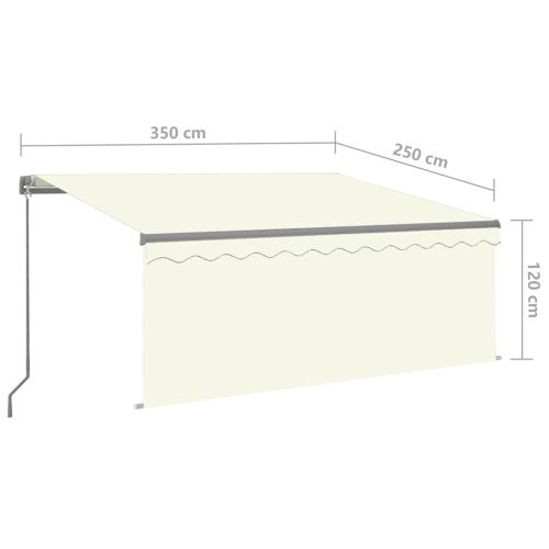 Ръчно прибиращ се сенник с щора и LED, 3,5x2,5 м, кремав