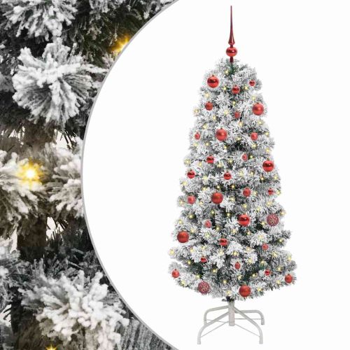 Изкуствено коледно дърво с хингед Зелен и бял 150 cm