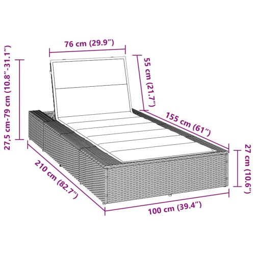 Шезлонг с плаваща възглавница Black Poly Rattan