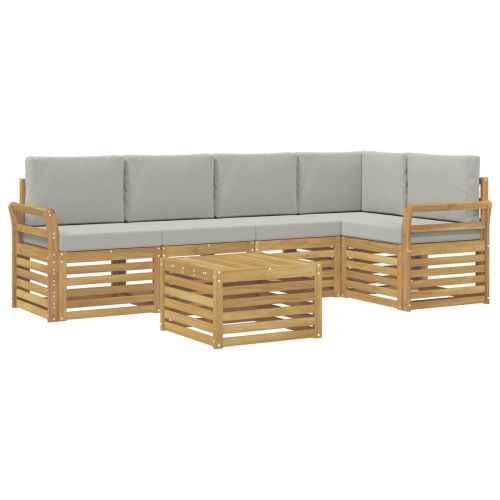 Комплект дивани за открито 6 бр. Бяло и светлосиво Полиестер