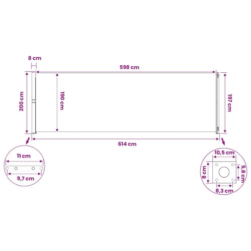 Сгъваема странична перголка Правоъгълна 200 x 600 cm Полиестер