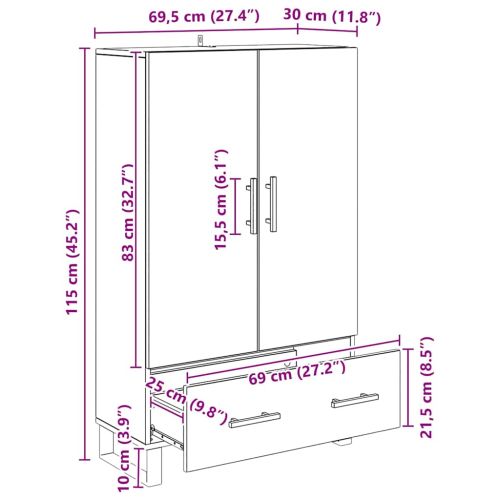Висок шкаф Черния дъб 69,5 x 30 x 115 см Инженерна дървесина