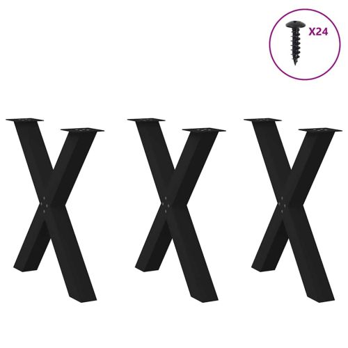 Крака за трапезна маса, X-образни, 3 бр., черни, 70 x (72-73) см, стомана