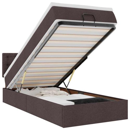 Османска легло с матрак и LED, тъмнокафяво, 90x200 см, плат