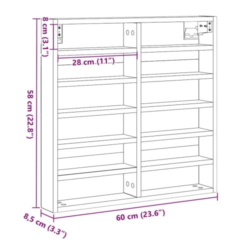 Витрина Монтиране на стена Старо дърво 60 x 8,5 x 58 см
