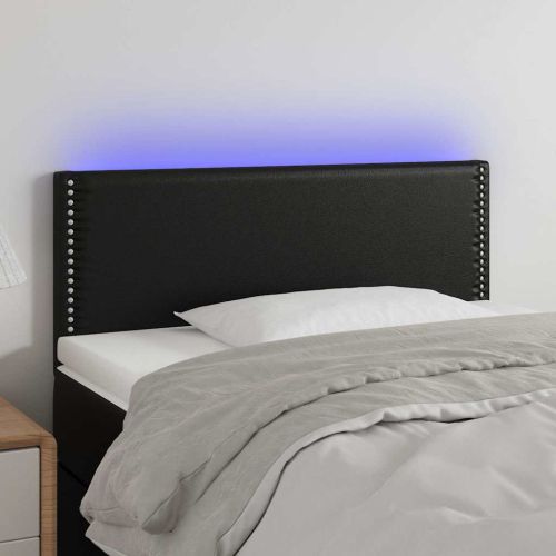 LED Горна табла за легло, черна, 100x5x78/88см, изкуствена кожа