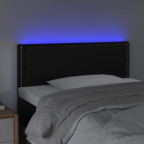 LED Горна табла за легло, черна, 100x5x78/88см, изкуствена кожа
