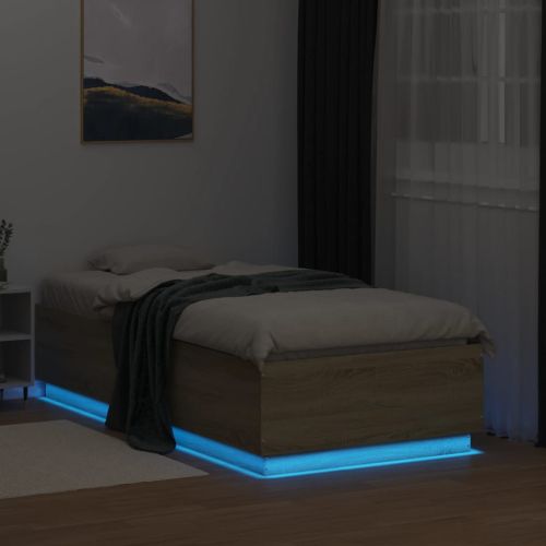 Рамка за легло с LED осветление, 75x190 см, масивно дърво