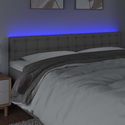 LED Горна табла за легло, сива, 180x5x78/88 см, изкуствена кожа