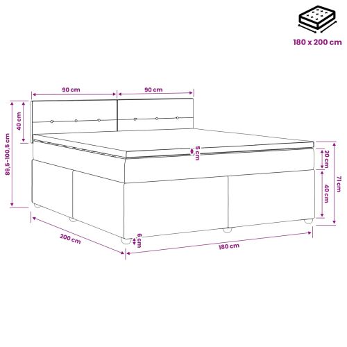 Континентално легло с матрак Черно 180 x 200 cm Текстил