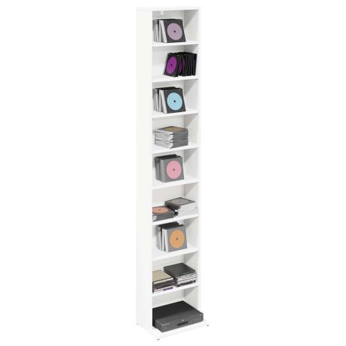 Кабинет за CD Бяло 33 x 23,5 x 175 см Инженерна дървесина
