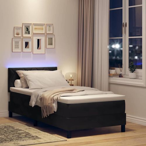 LED кутия за пружини с легло с таблото Черно 90 x 190 cm Кадифе