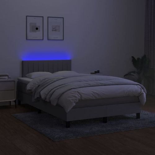 Боксспринг легло с матрак и LED, светлосиво, 120x190 см, плат