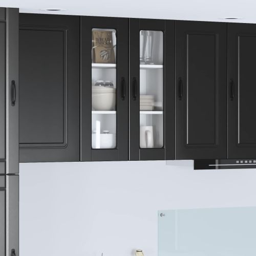 Стенен стъклен шкаф PORTO Черно 60 x 31 x 80 см