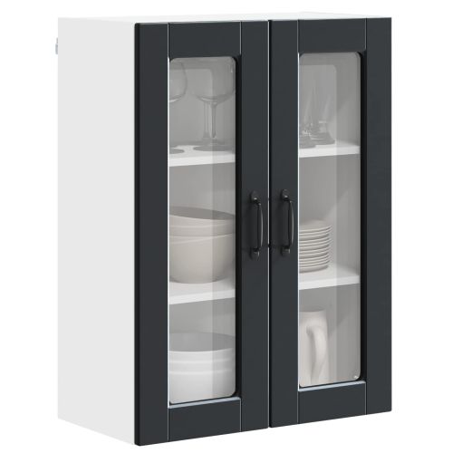 Стенен стъклен шкаф PORTO Черно 60 x 31 x 80 см