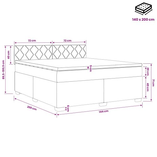 Континентално легло с матрак Черно 140 x 200 cm Кадифе