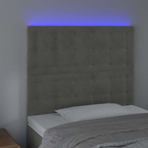 LED горна табла за легло, светлосива, 100x5x118/128 см, кадифе