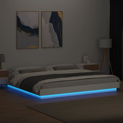 Рамка за легло с LED осветление бяла 180x200 см инженерно дърво