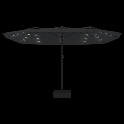 Чадър с двоен покрив и LED светлини, антрацит, 449x265 см