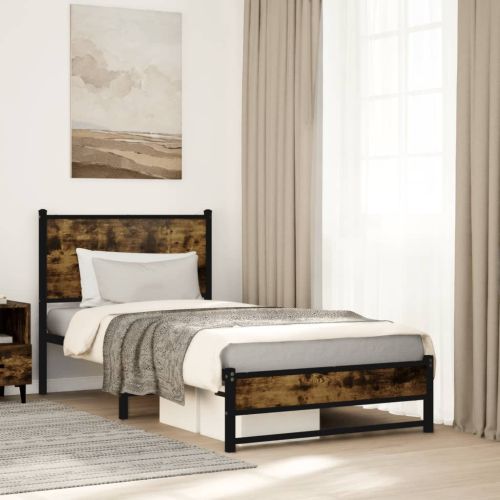 Метална рамка за легло, без матрак, опушен дъб, 90x200 см