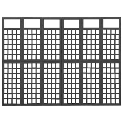 Параван за стая, 6 панела, масивна ела, черен, 242,5x180 см