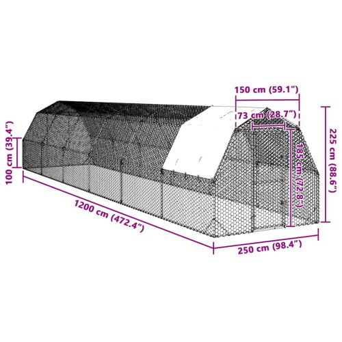 Пилешки подиум с покрив 2,5x12x2,25 м Поцинкована стомана