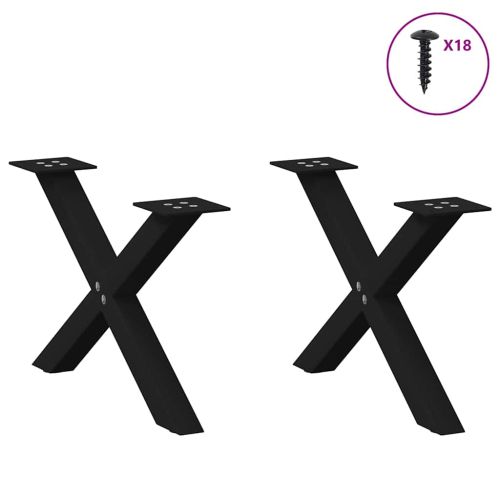 Крака за масичка за кафе, X-образни, 2 бр., черни, 60 x (30-31) см, стомана