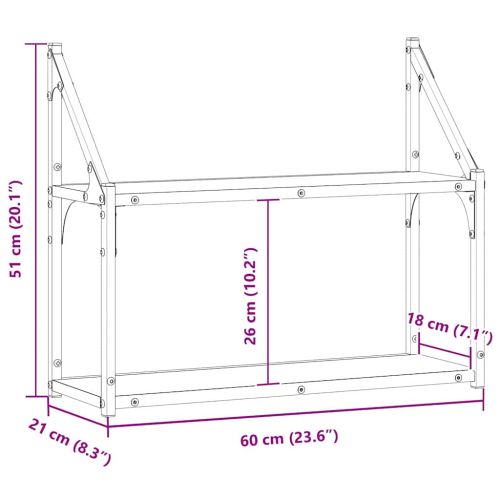 Стенен рафт Монтиране на стена Черен дъб 60 x 21 x 51 cm