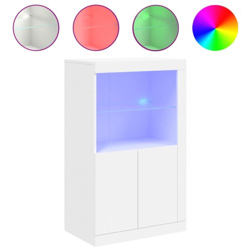 Страничен шкаф с LED осветление, бял, инженерно дърво