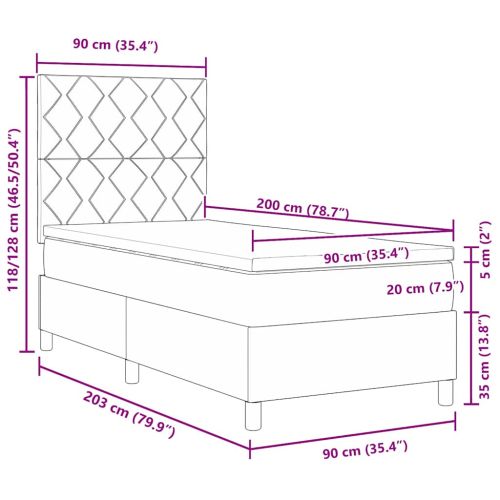 Легло с пружинирана основа Тъмен син 90 x 200 cm Кадифе
