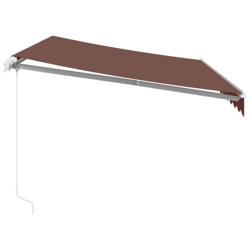 Ръчно прибираща се тента с LED, кафява, 350x250 см