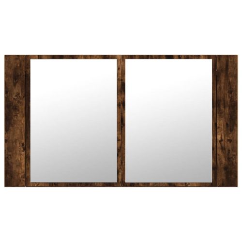 Шкаф с LED огледало за баня, опушен дъб, 80x12x45 см, акрил