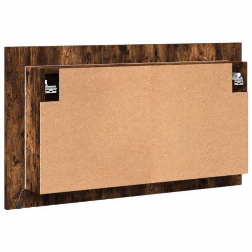 Шкаф с LED огледало за баня, опушен дъб, 80x12x45 см, акрил