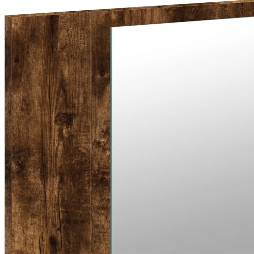 Шкаф с LED огледало за баня, опушен дъб, 80x12x45 см, акрил