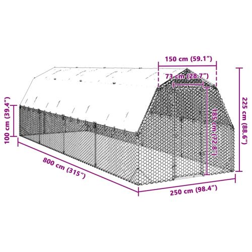 Пилешки подиум с покрив 2,5x8x2,25 м Поцинкована стомана