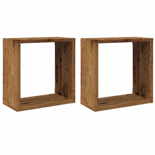 Стенни кубични рафтове, 2 бр, старо дърво, 30x15x30 см