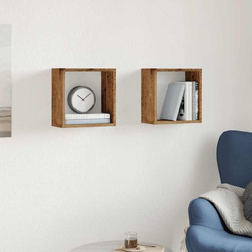 Стенни кубични рафтове, 2 бр, старо дърво, 30x15x30 см