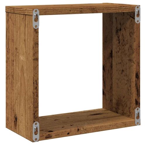 Стенни кубични рафтове, 2 бр, старо дърво, 30x15x30 см