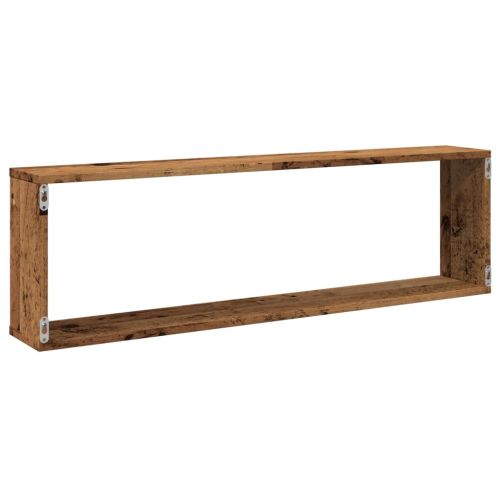 Стенни кубични рафтове, 2 бр, старо дърво, 100x15x30 см