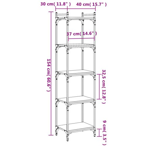 Библиотека 5 рафта кафяв дъб 40x30x154 см инженерно дърво