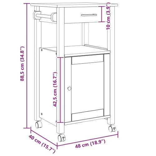 Кухненска количка MONZA Черен 48 x 40 x 88,5 см Солиден бор
