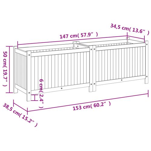 Градинска кашпа с вложка 153x38,5x50 см масивна акация